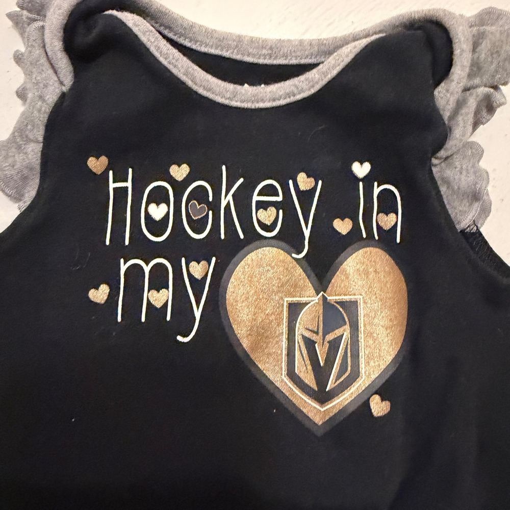 NHL Vegas Golden Knights Baby Girl Ruffle Romper Bodysuit Black Gold 0-3M - Picture 2 of 5